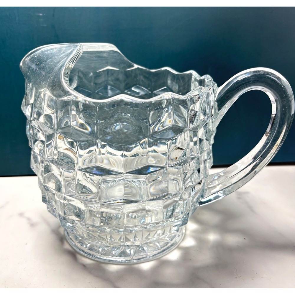 Vintage Fostoria Clear Glass Pitcher Cubist  w Ice Lip Heavy